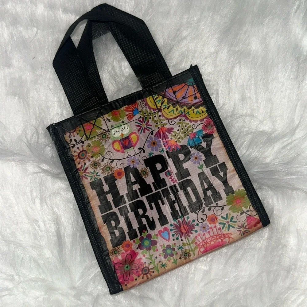 Natural Life Happy Birthday Reusable Mini Gift Bag Boho Floral Owl GBAG012